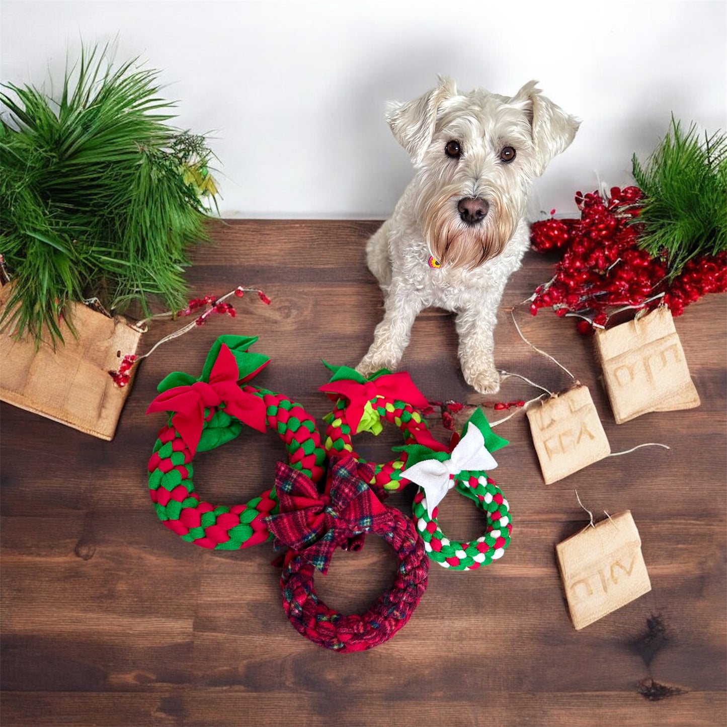 Festive Wreath Dog Tug 3 Sizes Available (Free Postage)