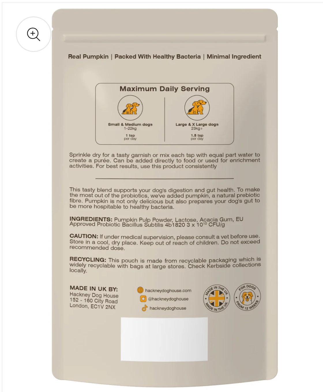 Hackney Dog House Pumpkin & Probiotics For Dogs (Free Postage)