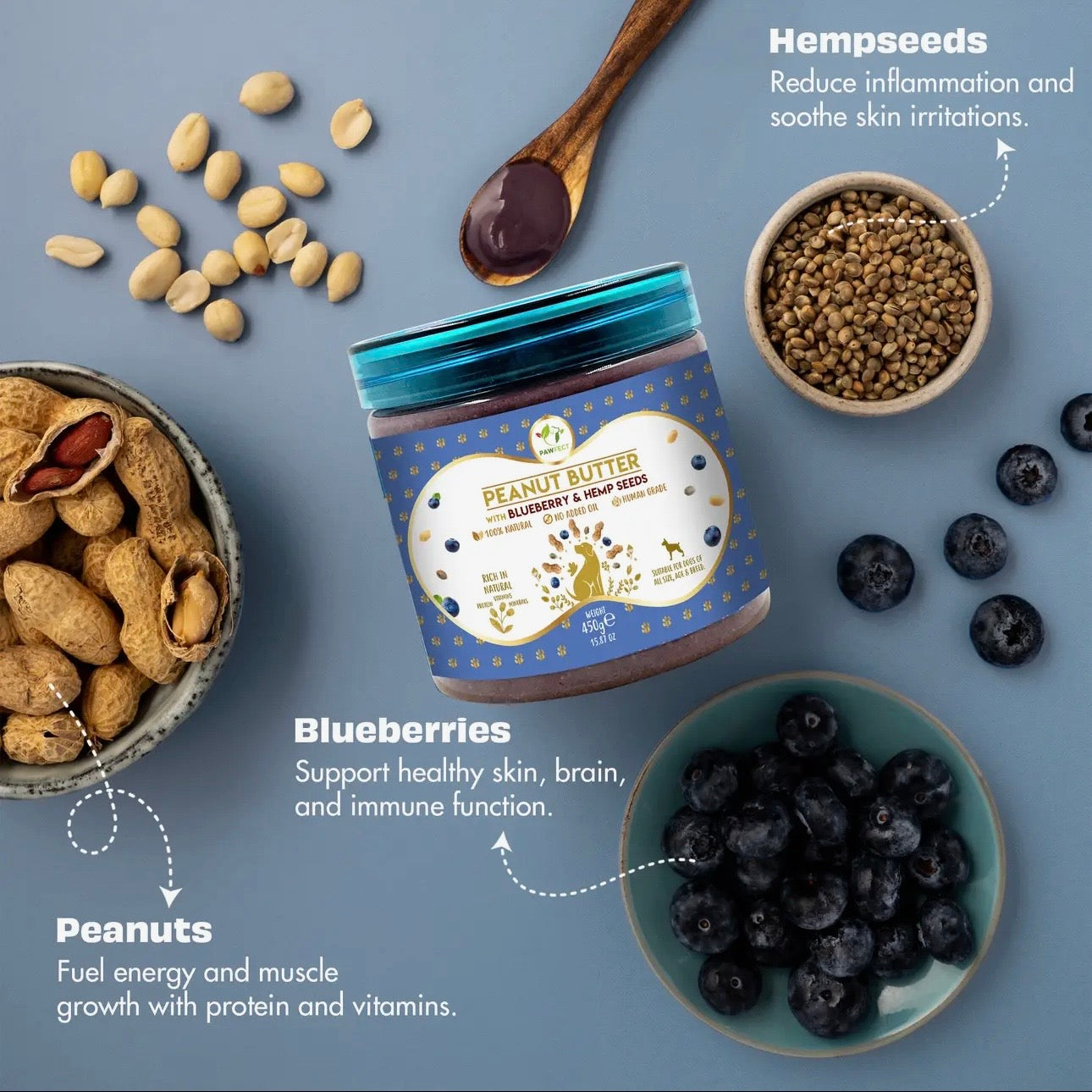 Peanut Butter With Blueberries & Hemp Seeds