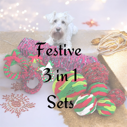 Festive 3 in 1 - Pocket Puzzle/ Wreath Tug/ Snuffle Ball Enrichment Sets  (Free Postage)