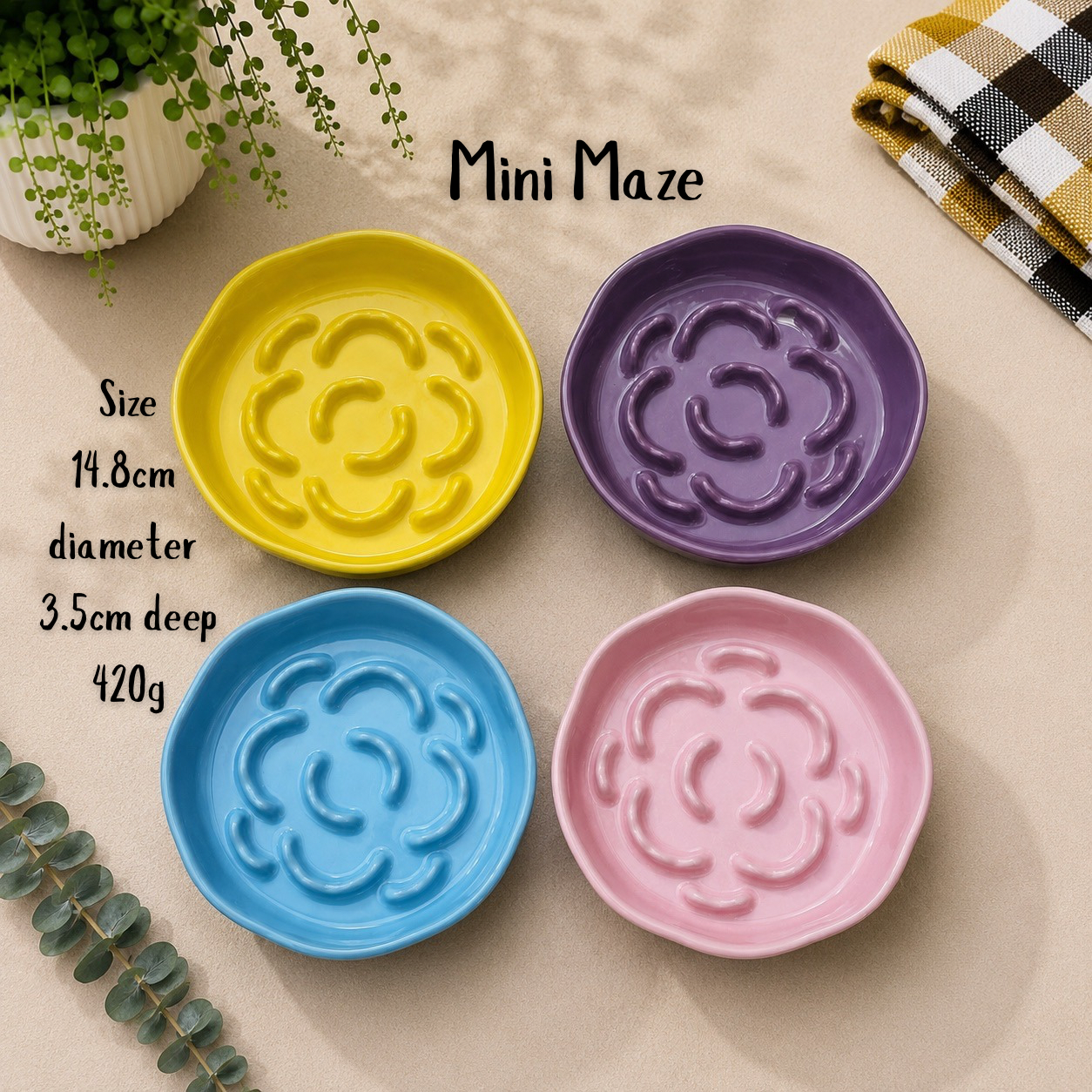 Ceramic Mini Maze Slow Feeder Bowl