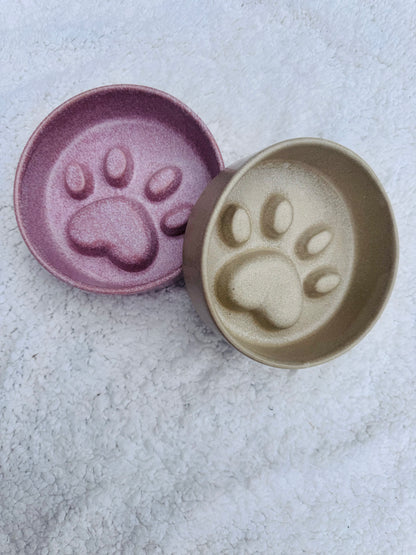 Ceramic Paw Print Slow Feeder Bowl