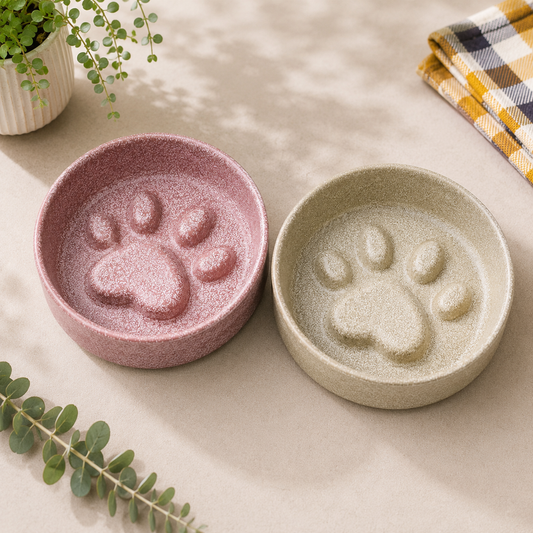Ceramic Paw Print Slow Feeder Bowl
