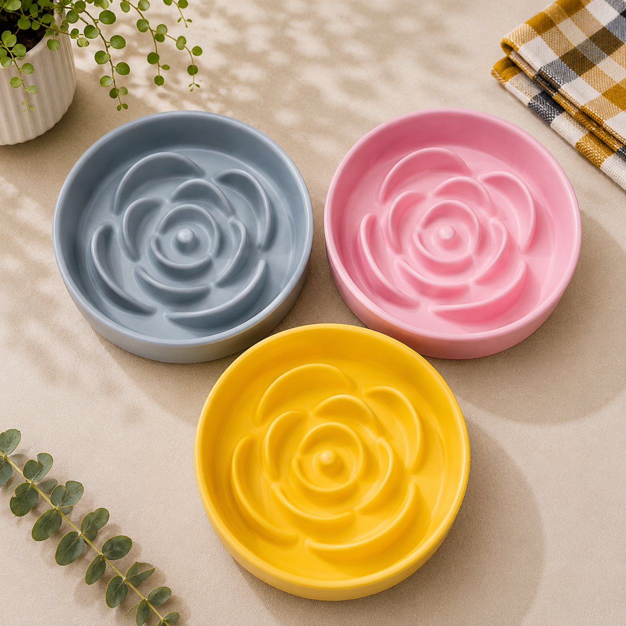 Ceramic Mystic Rose Slow Feeder Bowl
