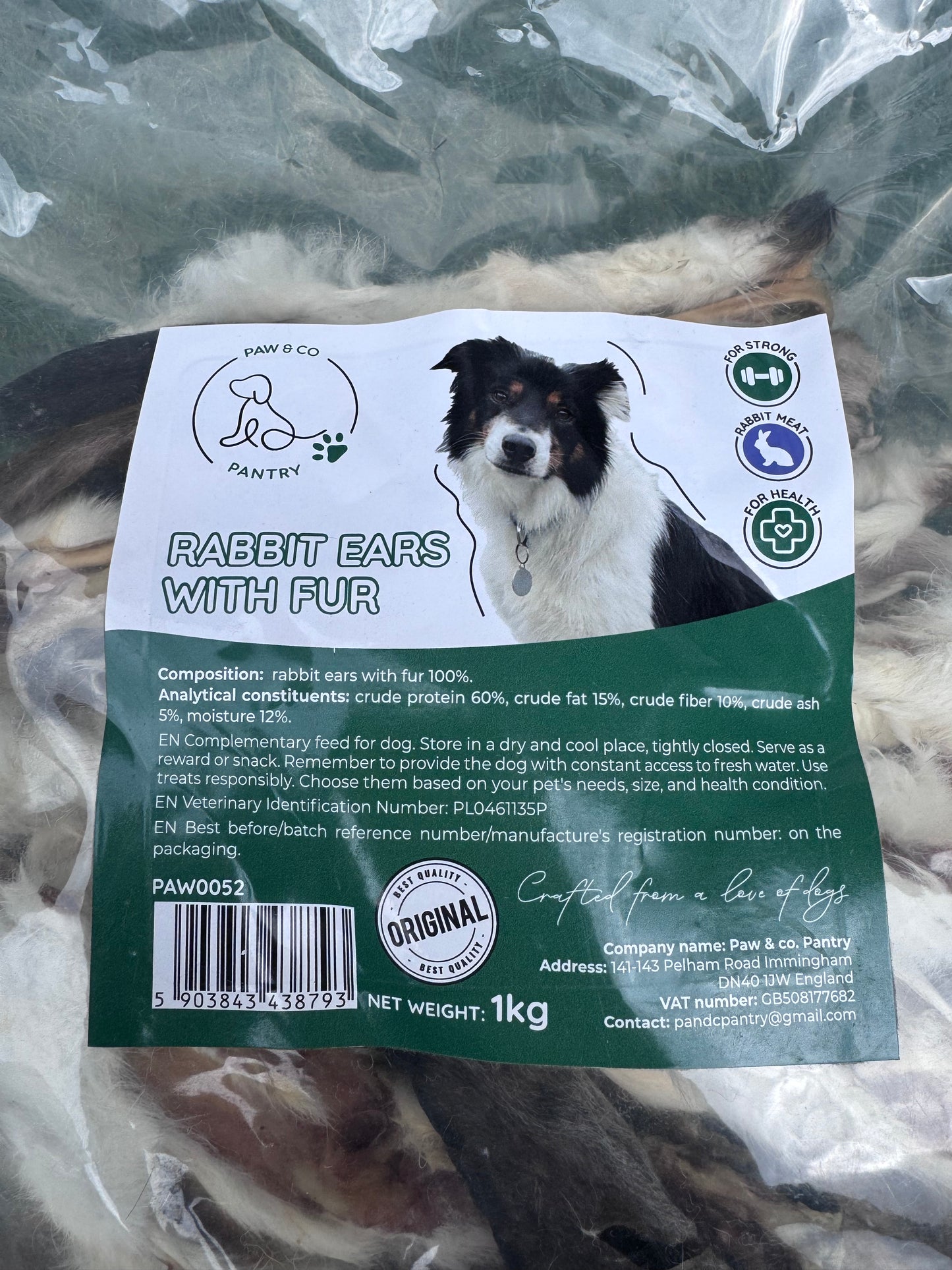 1kg Bag Of Rabbit Ears With Fur