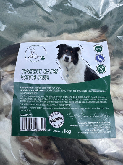 1kg Bag Of Rabbit Ears With Fur
