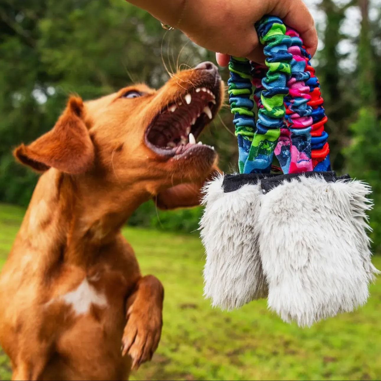 Faux Fur Pocket Size Squeaky Bungee, Tug-E-Nuff Range