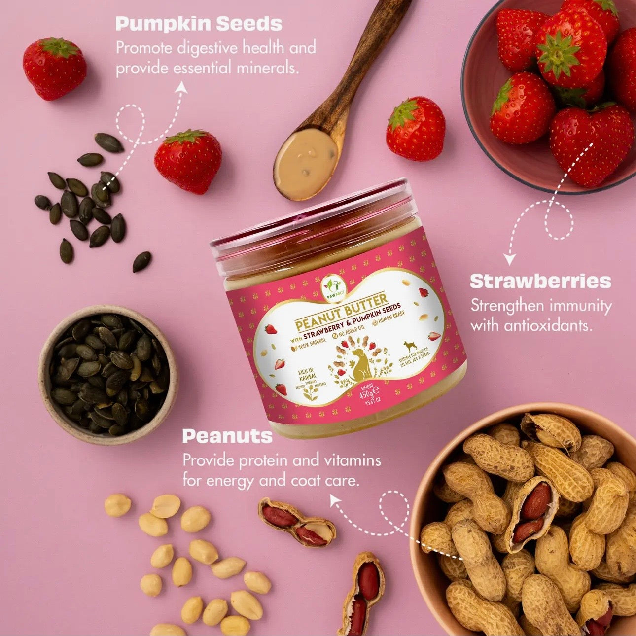 Peanut Butter With Strawberry & Pumpkin Seeds