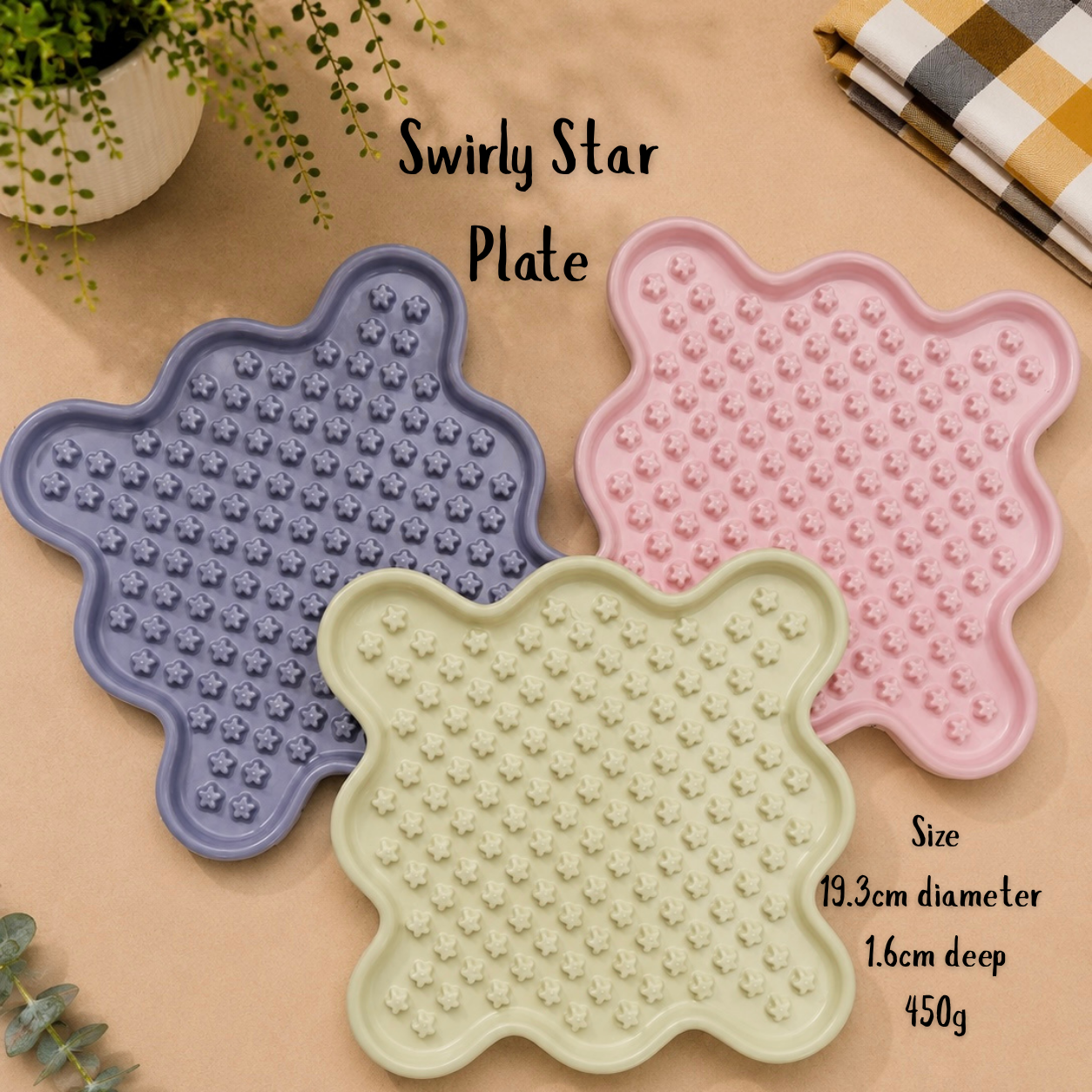 Ceramic Swirly Stars Slow Feeder Plate