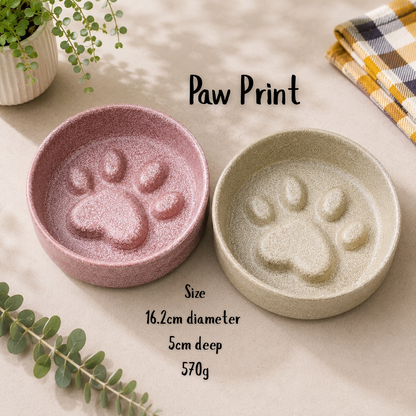 Ceramic Paw Print Slow Feeder Bowl