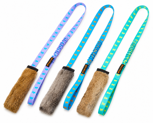 Rabbit Fur Long Line Squeaky Bungee, Tug-E-Nuff Range