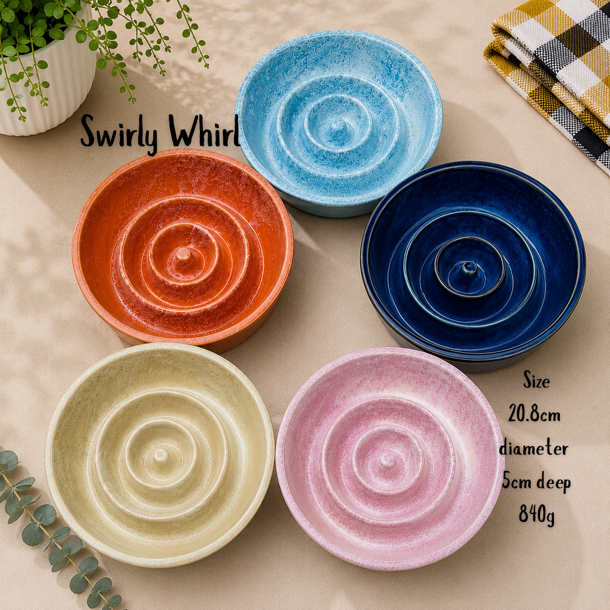 Ceramic Swirly Whirl Slow Feeder Bowl